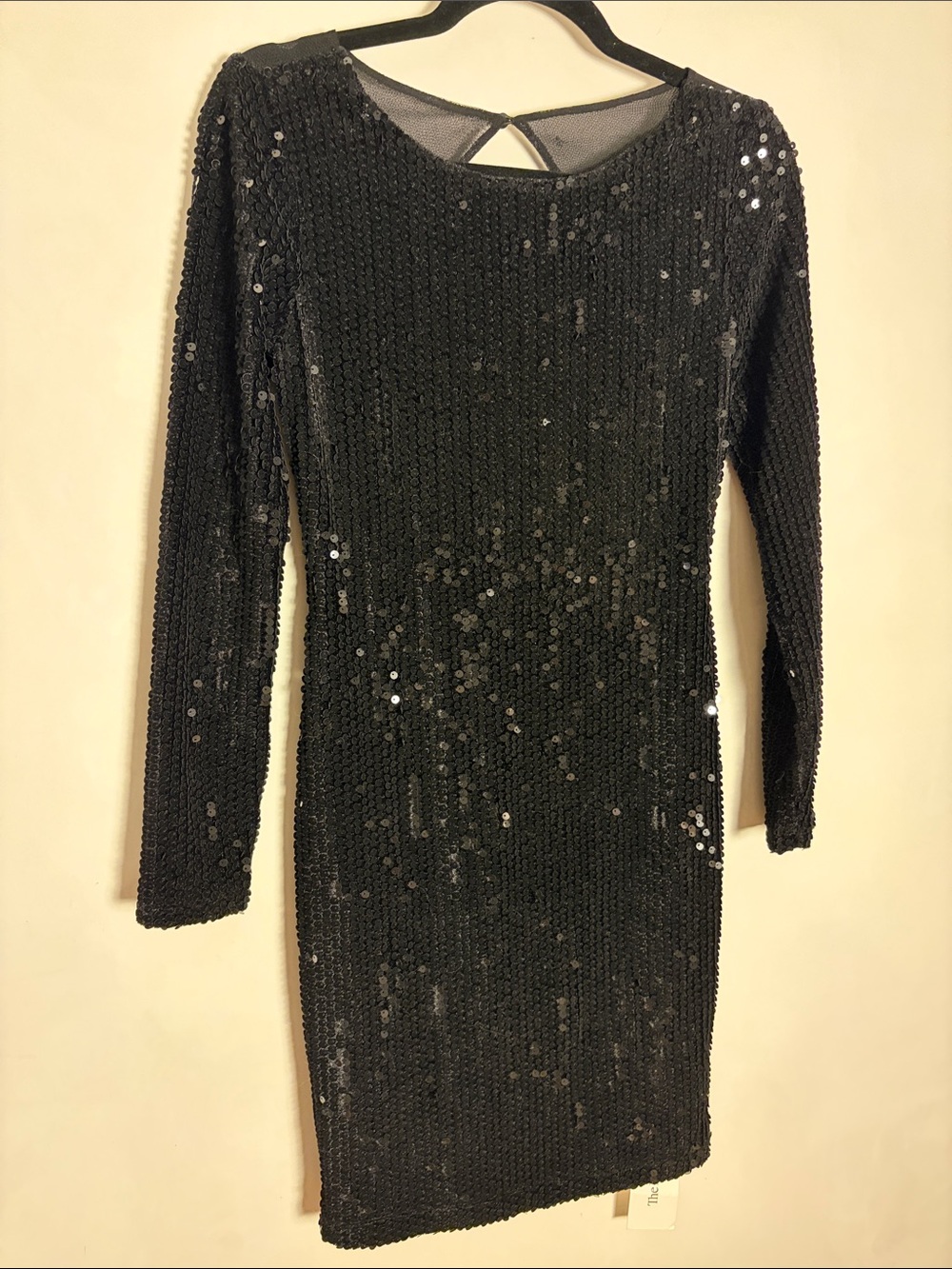 Alice + Olivia Scoop Neck Mini Dress, Black Sequin Long-Sleeve, Size 4 / Small